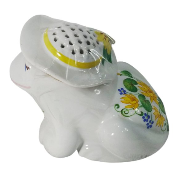 VTG Avon Frog Pomander Sachet Yellow Floral Scent Diffuser Holder - Picture 11 of 11